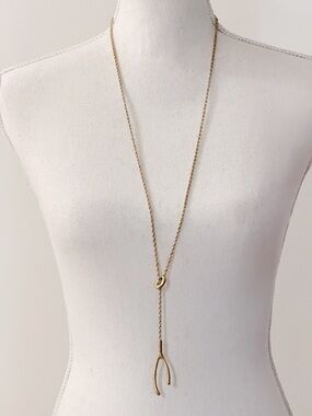 MADEWELL Gold Toned Wishbone Pendant Lariat Long Adjustable Necklace